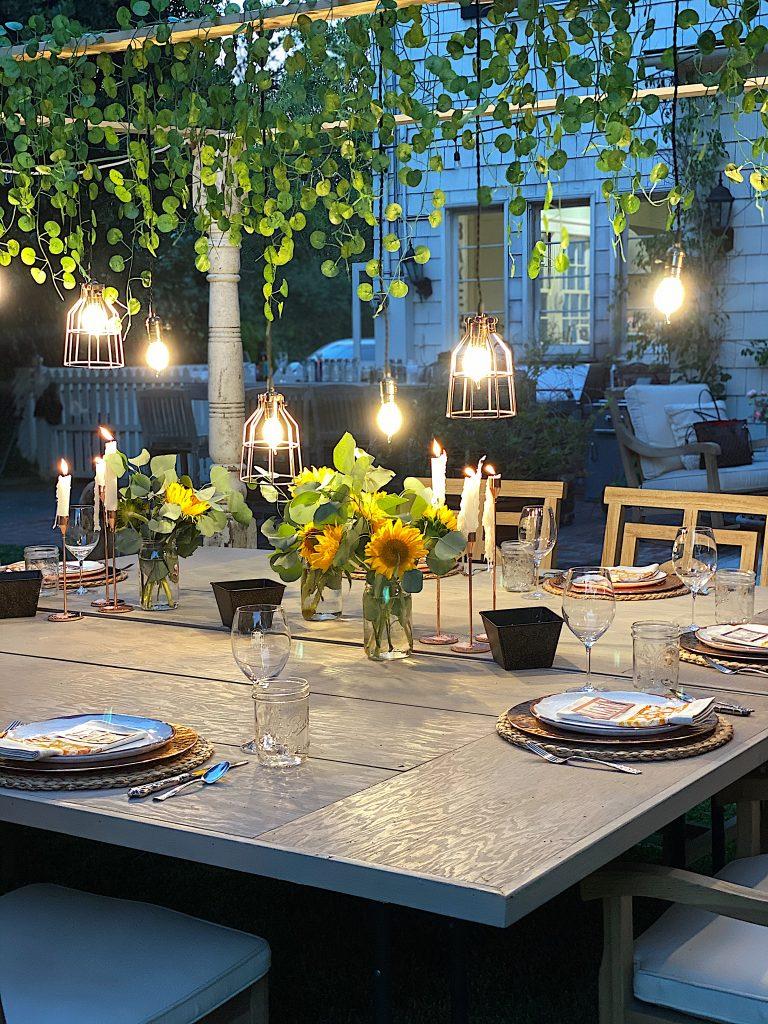 Design an outdoor dining area for alfresco meals in your backyard