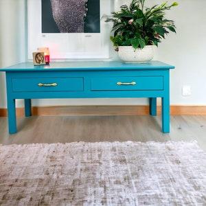 Add a statement blue coffee table for impact