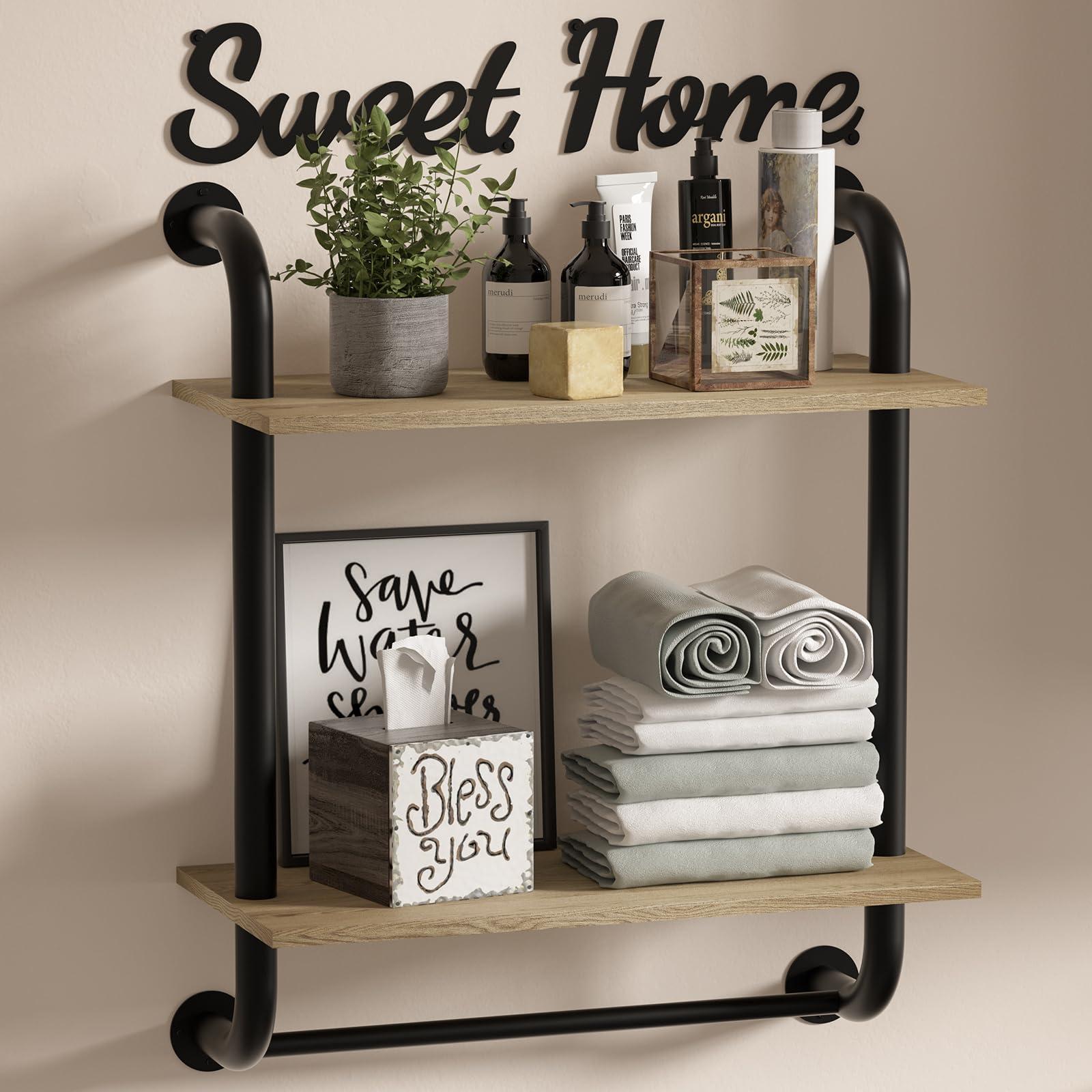Feature open shelving to display charming decor items in your Farmhouse Bathroom