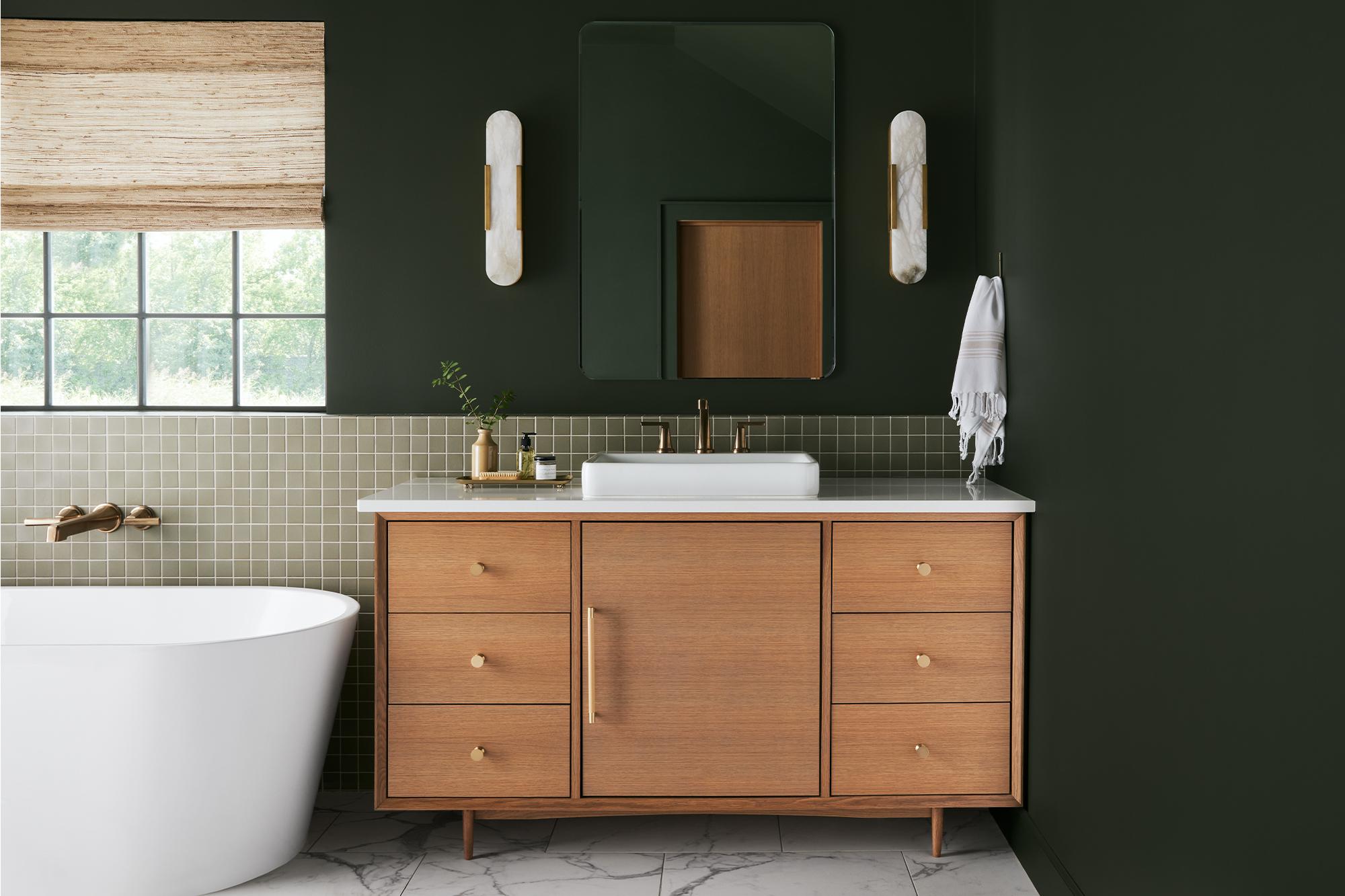 Earthy color palettes create harmony in your Chalet Bathroom