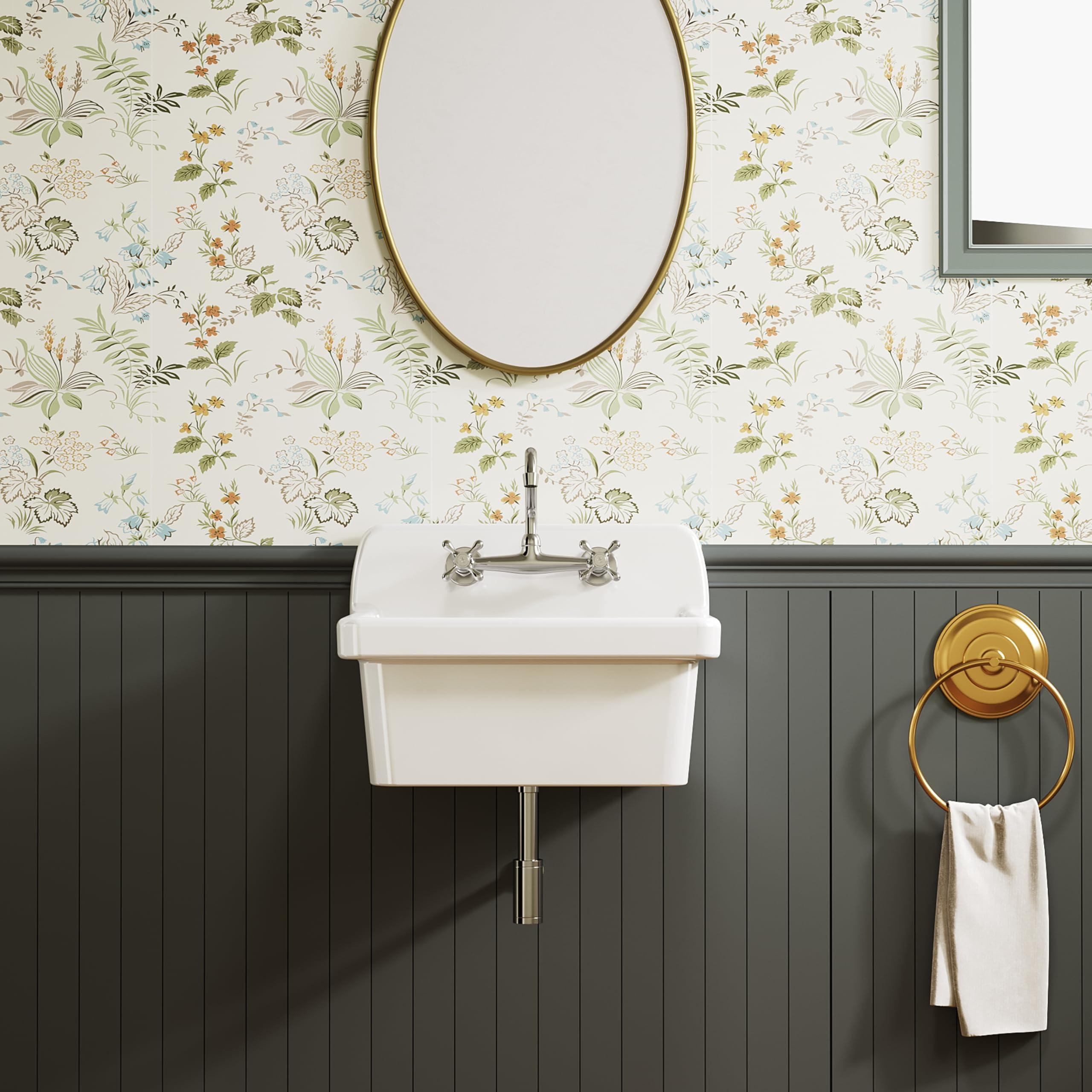 Wall-mounted faucets free up space and add a sleek design element to Farmhouse Bathrooms