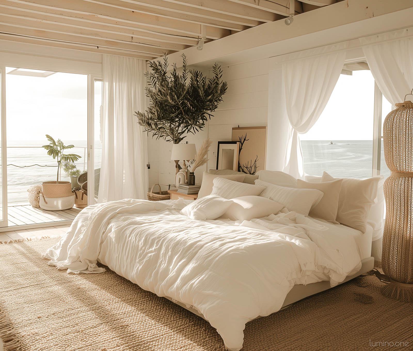 Choose airy curtains that filter light in your minimalist bedroom