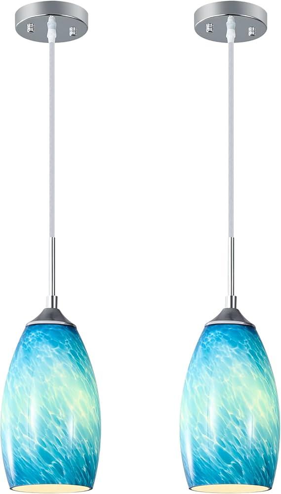 Incorporate blue lighting fixtures for a unique living room ambiance