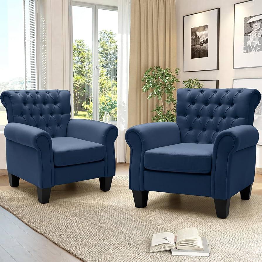 Select blue-toned fabric for a statement chair in the living room