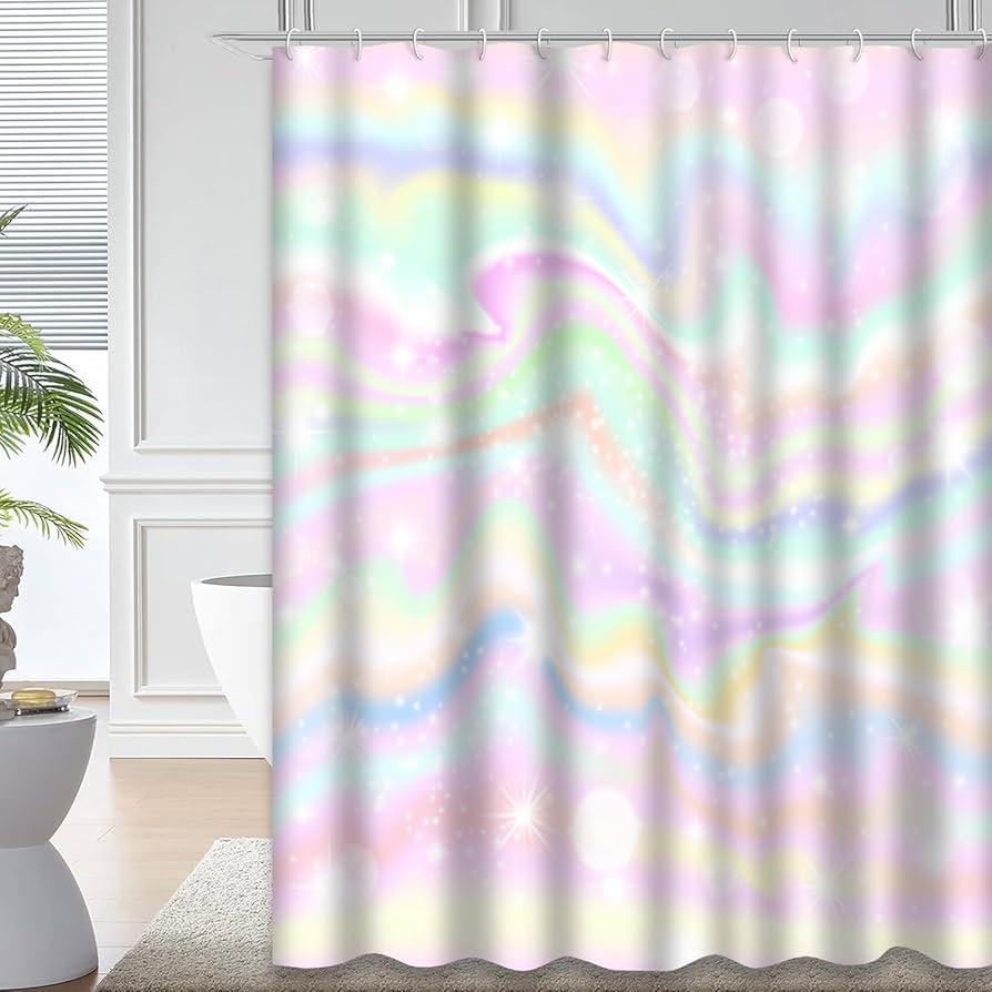 Opt for a pastel shower curtain to tie the room together