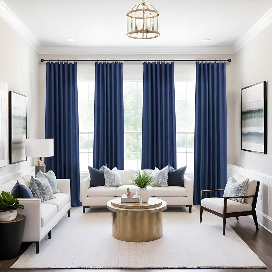 Consider blue curtains for a soft, elegant touch in your living room