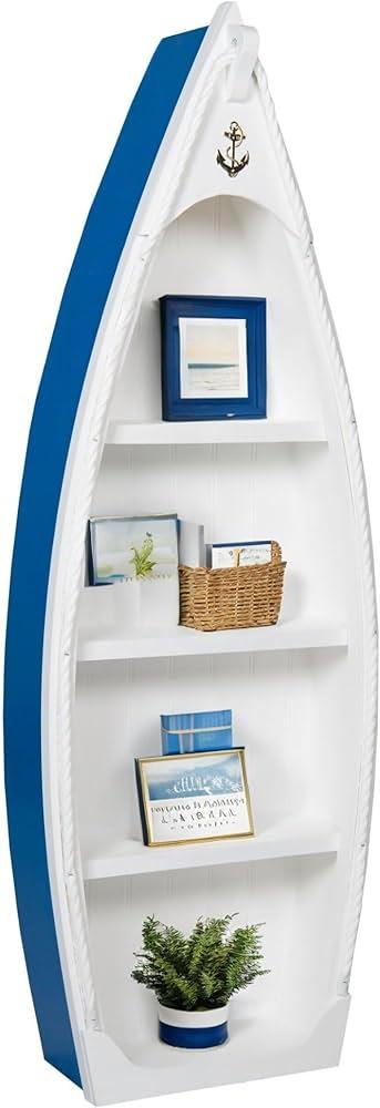 Curate a bookshelf with blue-themed decor pieces for interest