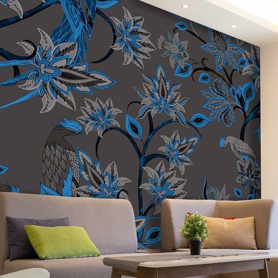 Use blue wallpaper to create an accent wall in the space