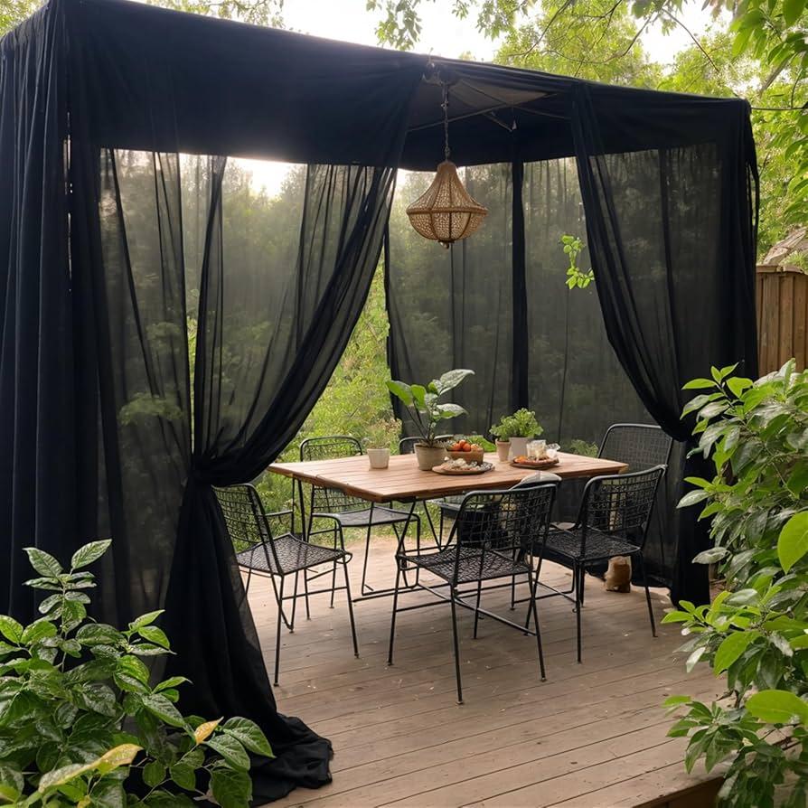 Use sheer curtains for privacy while maintaining light in your screened porch