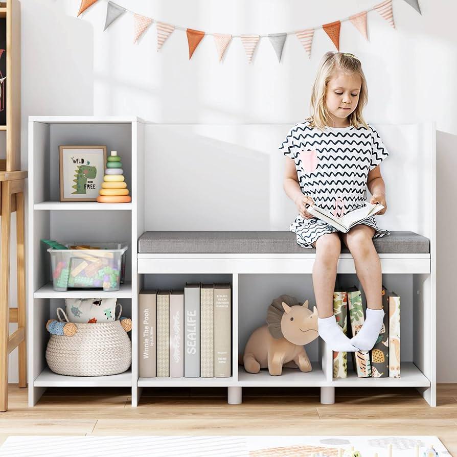 An easy-to-reach book shelf encourages reading in your Nursery Nook