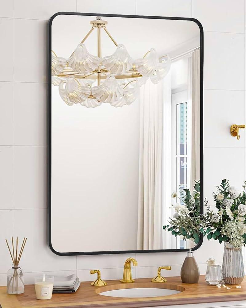 Consider adding a statement mirror for a focal point in your farmhouse bathroom