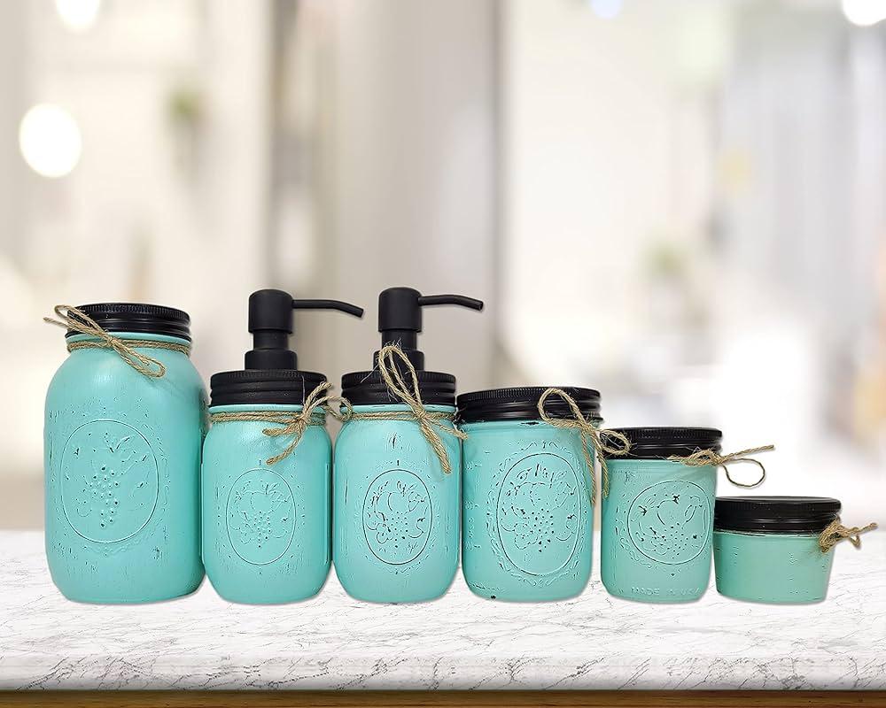Adorn your Farmhouse Bathroom with mason jar accents for a touch of homemade goodness
