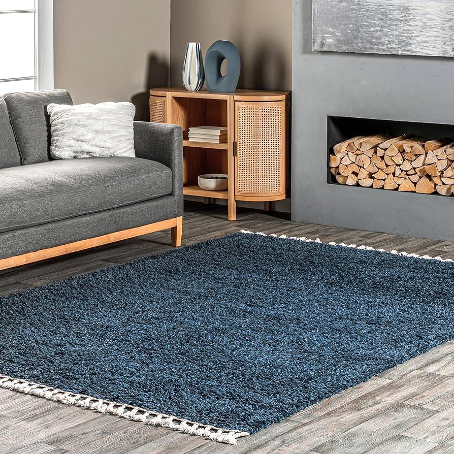 Highlight a statement blue living room rug for added depth