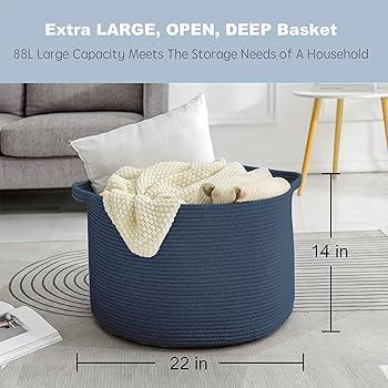 Incorporate woven baskets for functional decor in your blue living room