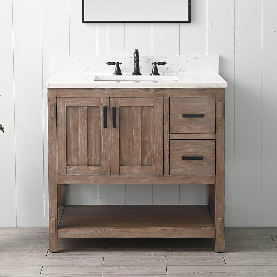 Rustic wooden vanities bring warmth and character to your farmhouse bathroom design