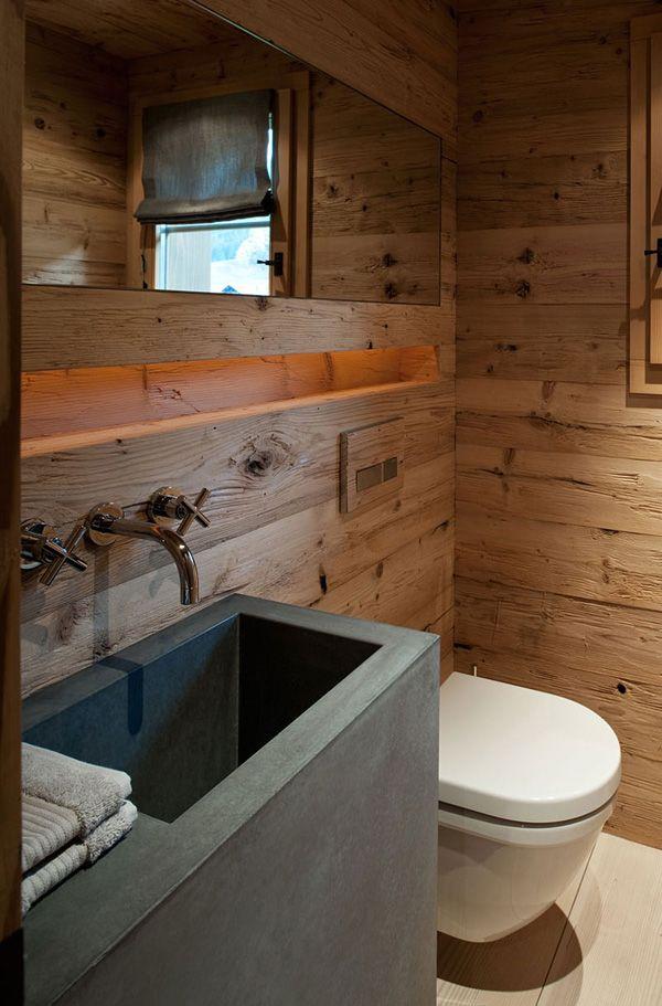 Incorporate wood paneling for a true Chalet Bathroom feel