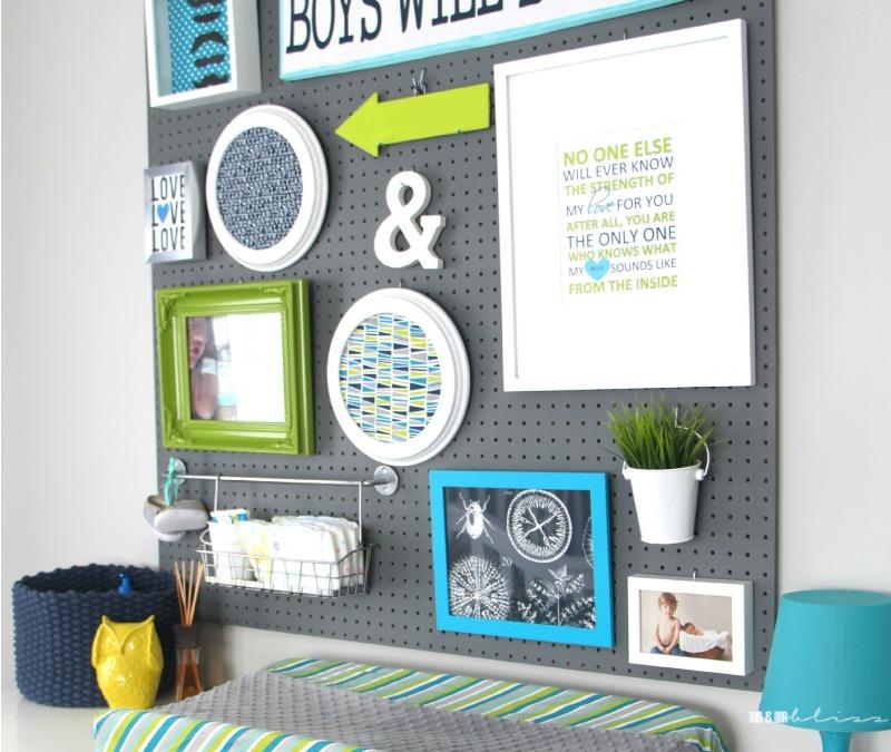 Install a pegboard for versatile storage solutions in ‍your small nursery