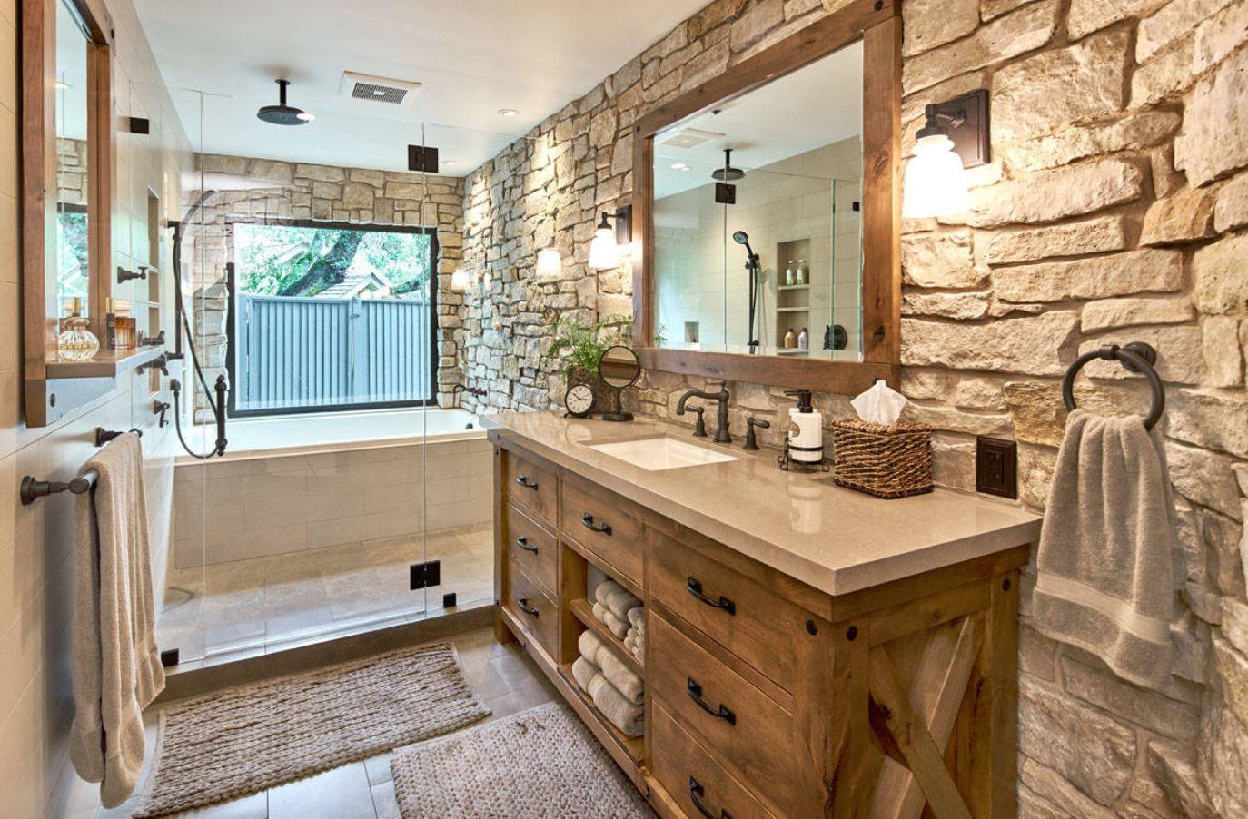 Natural elements bring the outdoors into your Chalet Bathroom