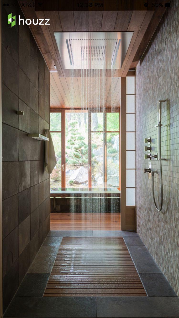 Install a rainfall showerhead for a spa-like boho bathroom shower
