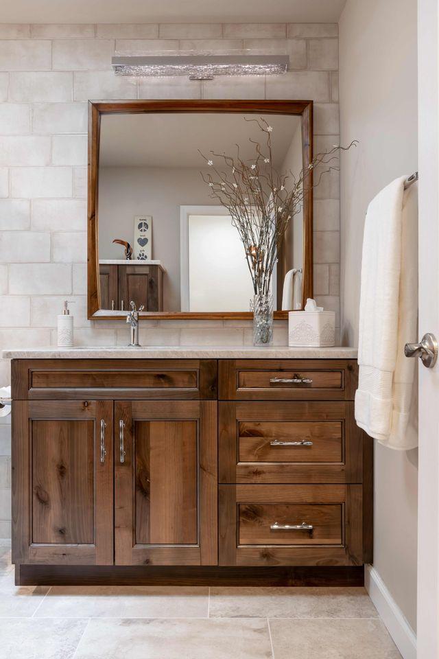 Make a statement with custom wooden cabinetry in your wooden bathroom renovation
