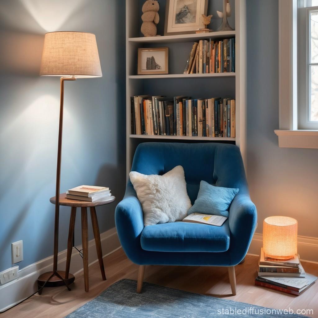 Craft a cozy reading nook in your blue living room corner