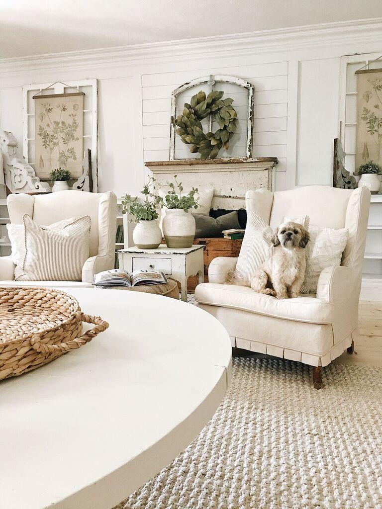 French Country Living Room: Soft palettes and rustic furniture evoke classic charm