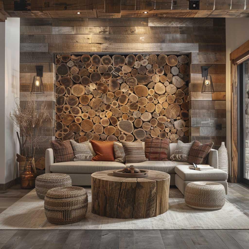 Utilize reclaimed wood accents for sustainable charm in your earthy living room