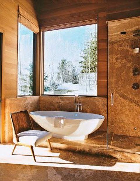 Stone accents create a natural, calming feel in your Chalet Bathroom