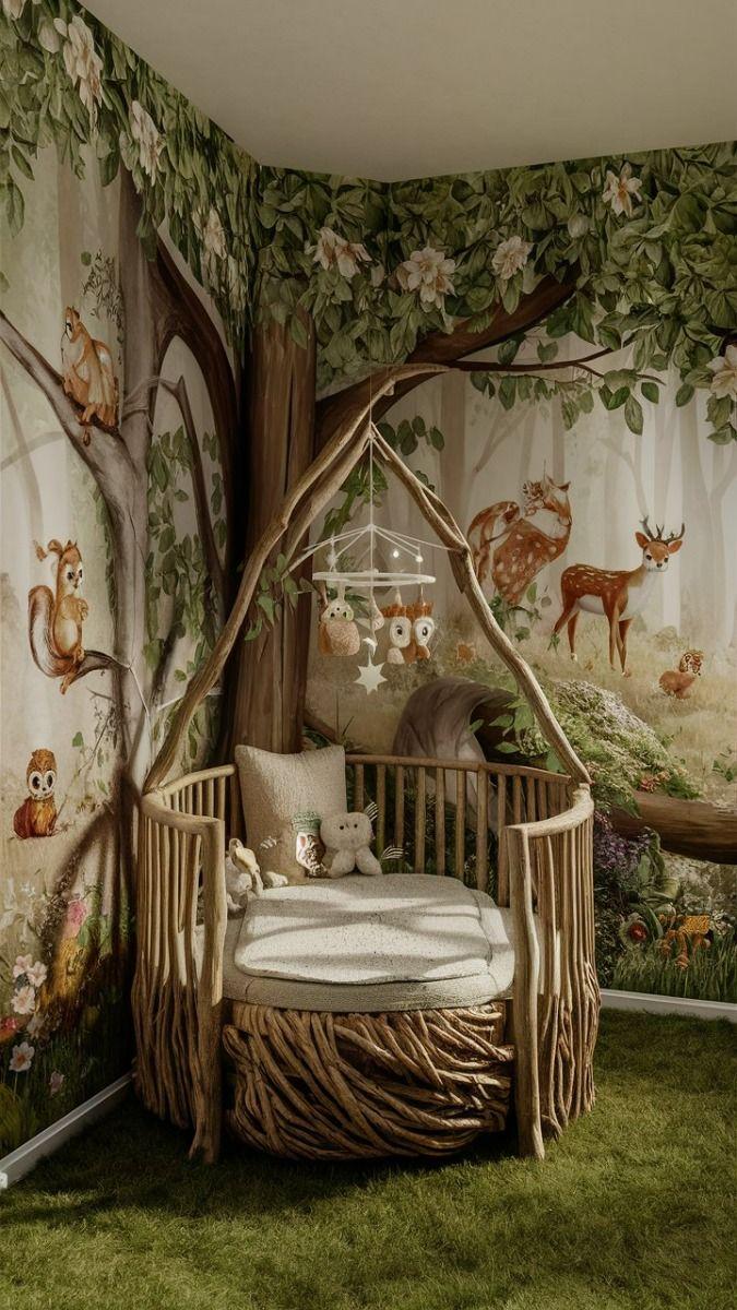 Enchanted Forest⁣ Nursery: Bring nature indoors with whimsical woodland ⁣creatures