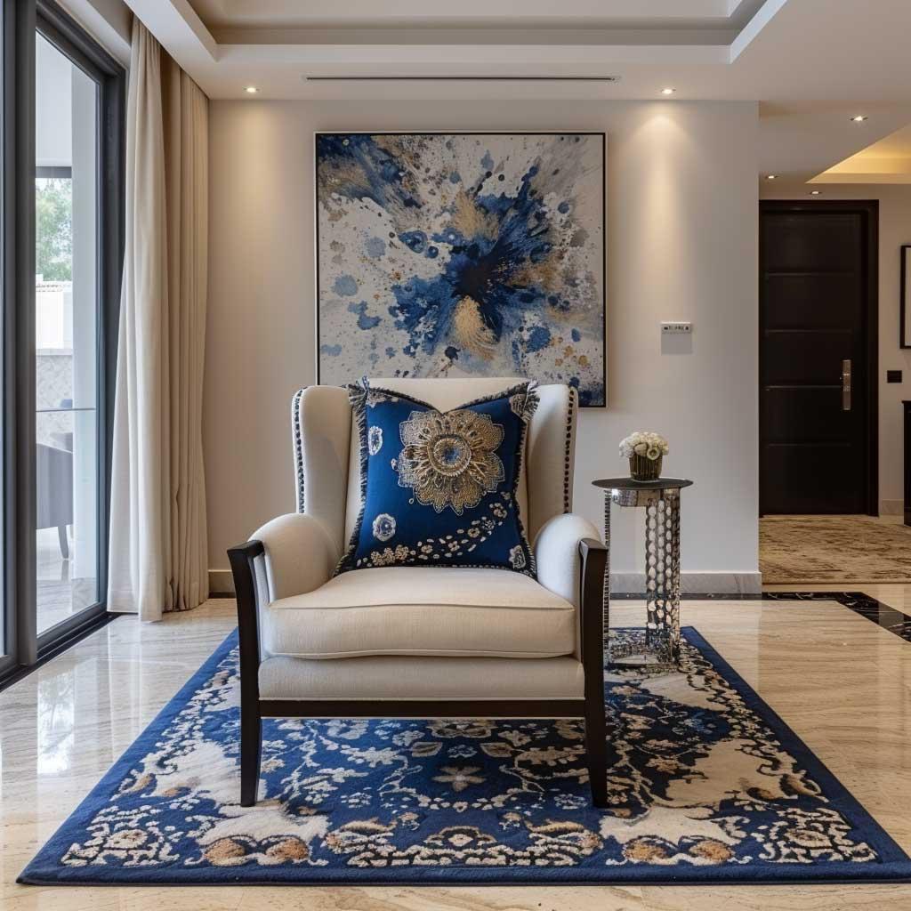 Layer lighting fixtures to create ambience in your blue living room