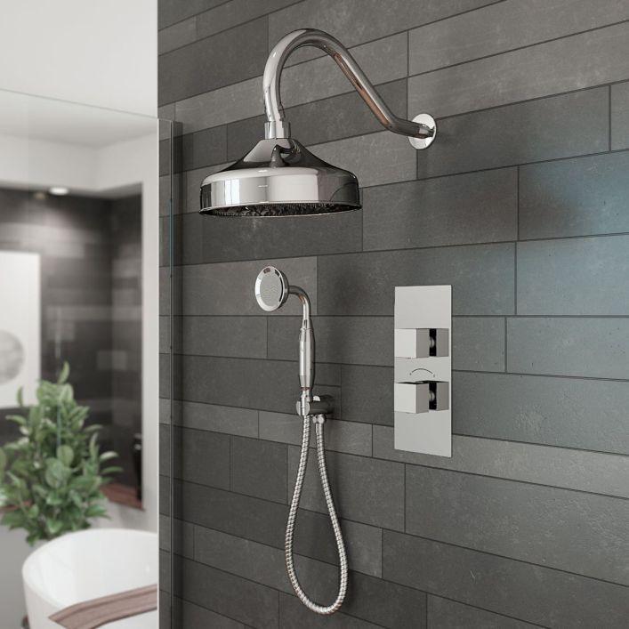 Install a rainfall showerhead to elevate your farmhouse bathroom experience