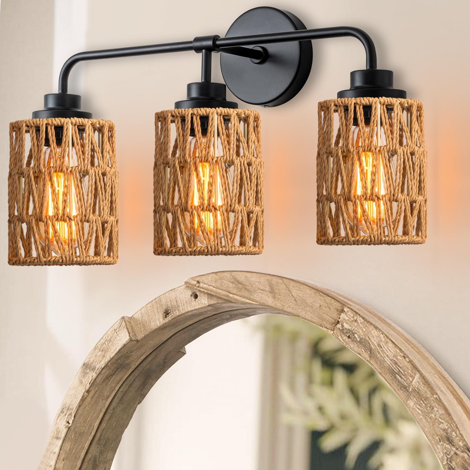 Choose unique lighting fixtures for a playful boho bathroom atmosphere