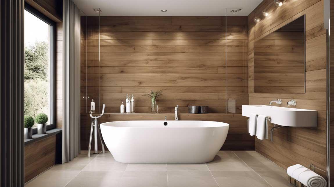 Use wood paneling to create a cozy ambiance in your wooden bathroom