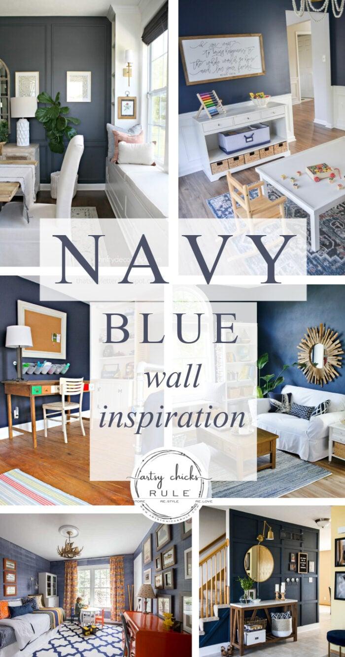 Add a bold navy accent wall for dramatic contrast