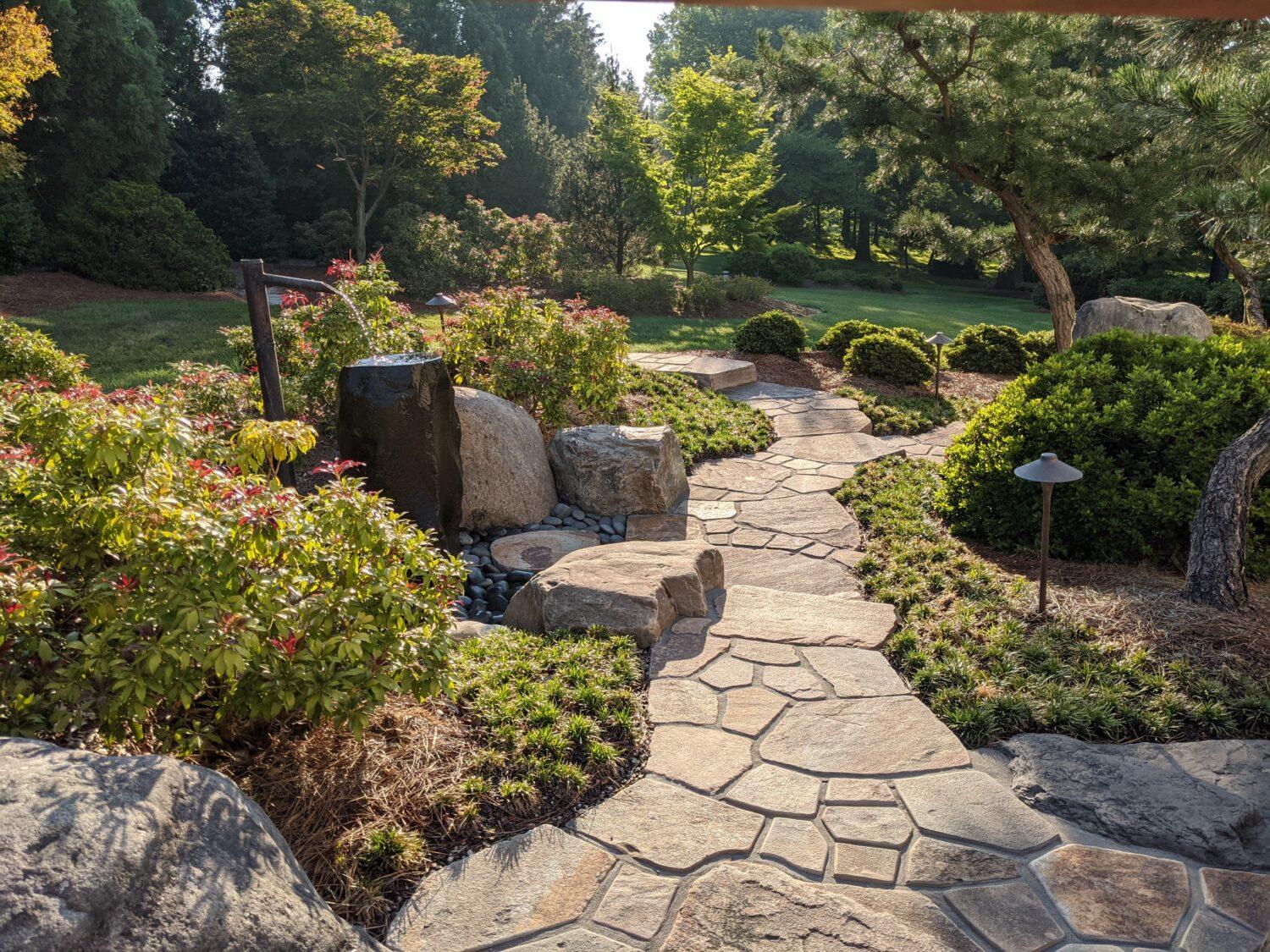 Create a charming pathway using stones in your small backyard