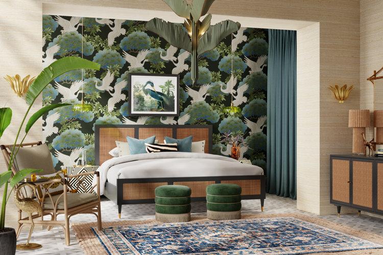 Tropical Bedroom: Infuse your space with lush greenery and playful patterns