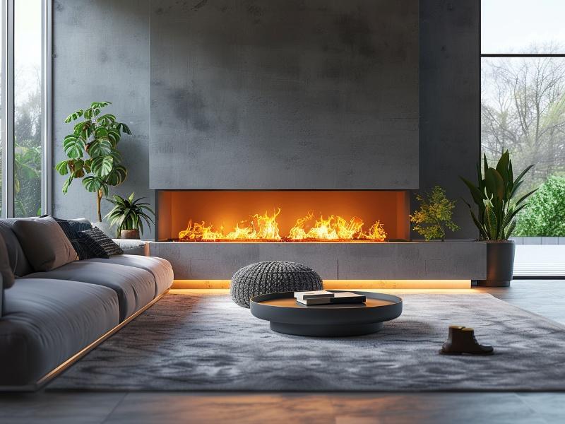 Add⁣ a modern fireplace for warmth and elegance in‍ your contemporary living​ room