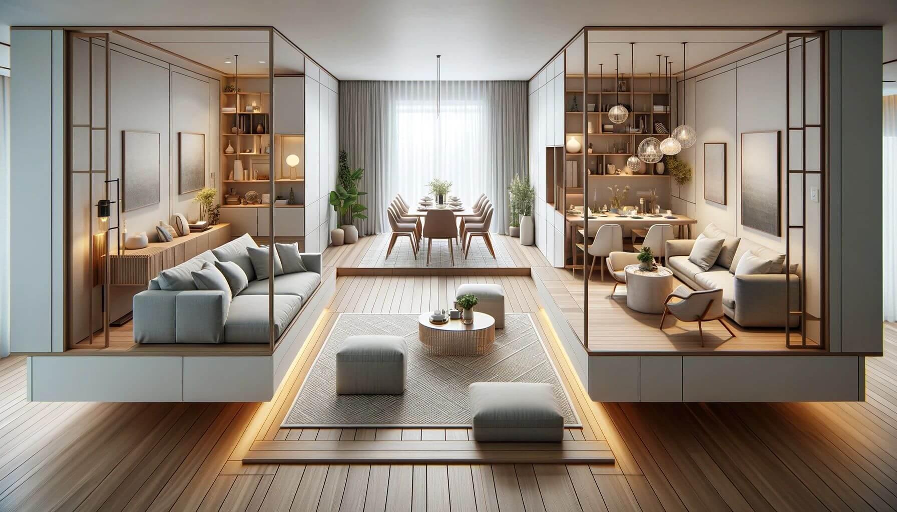 Experiment with floating furniture arrangements to inspire conversation in your contemporary living room