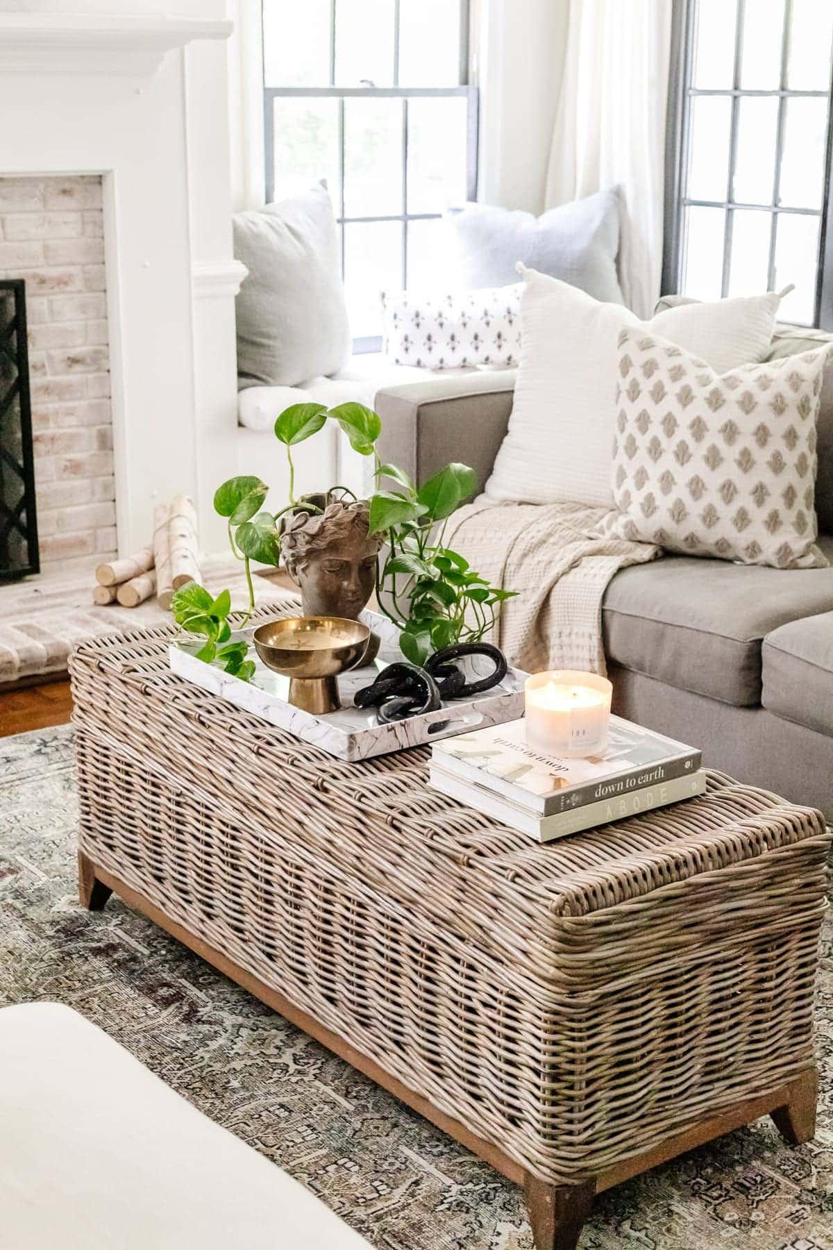 A vintage coffee table serves as a focal point and gathering spot in your living room