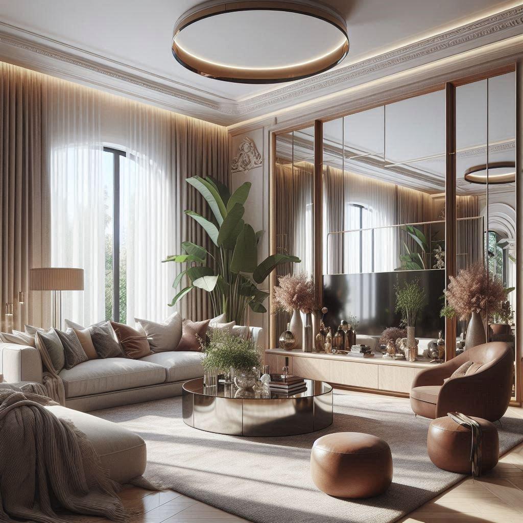 Position mirrors thoughtfully to reflect light and amplify space in your Earthy Living Room