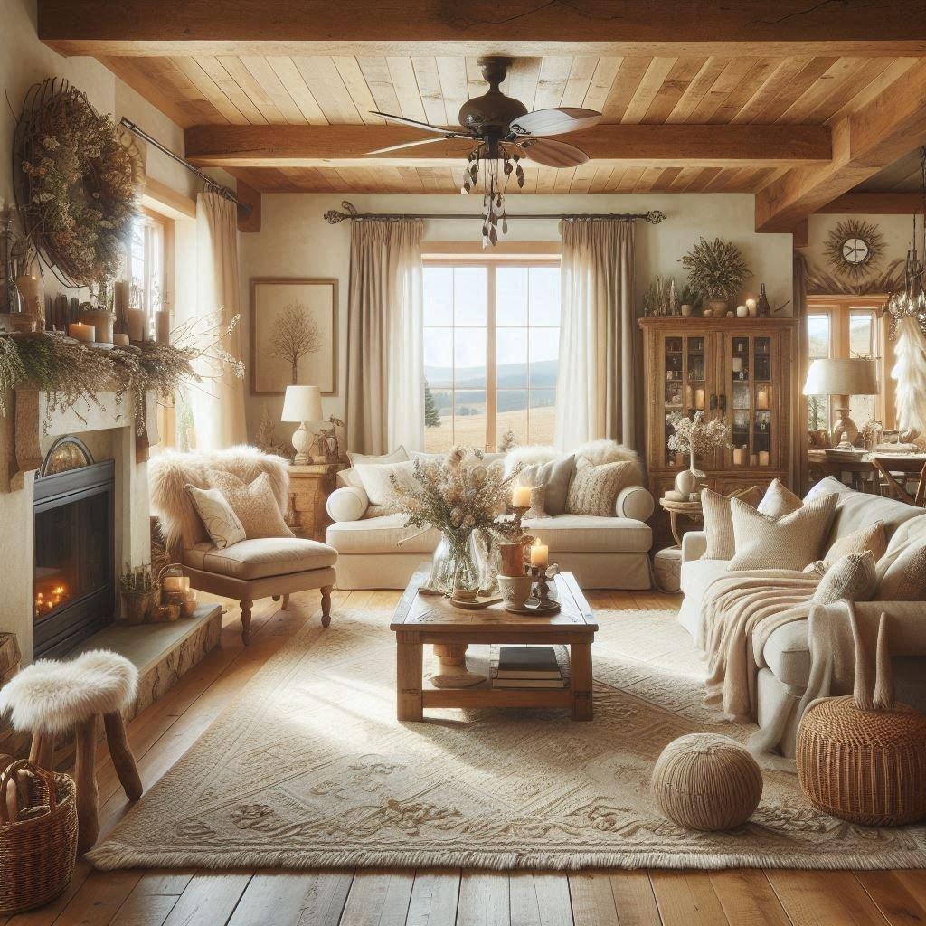 Warm wood tones ground your vintage living room in timeless elegance