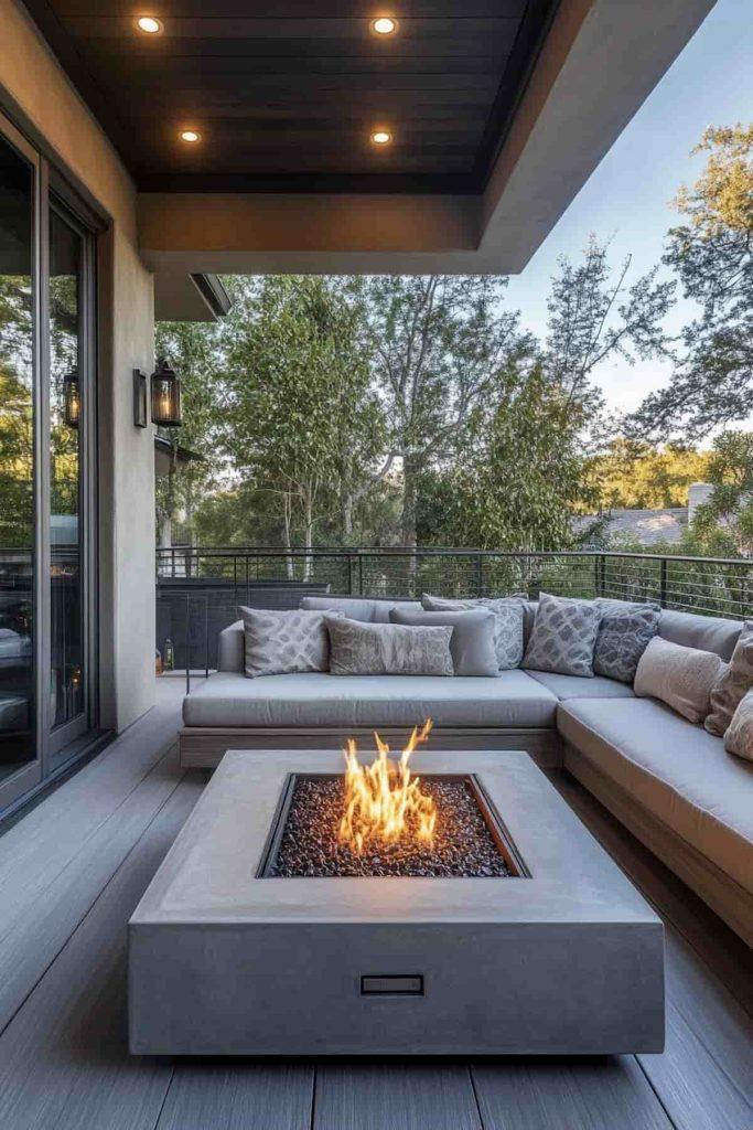 A fire pit table enhances the ⁢cozy atmosphere ‍of⁤ your contemporary living⁢ room