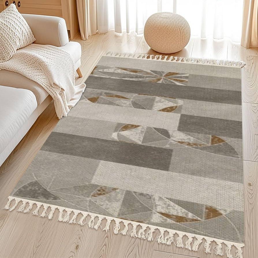 Experiment with geometric patterns in rugs or wall art for a modern touch in your Contemporary Living Room