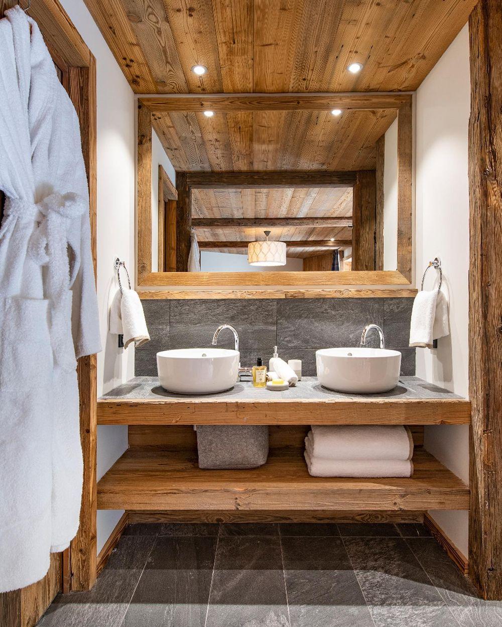 Plush towels and rugs elevate comfort in your chalet bathroom