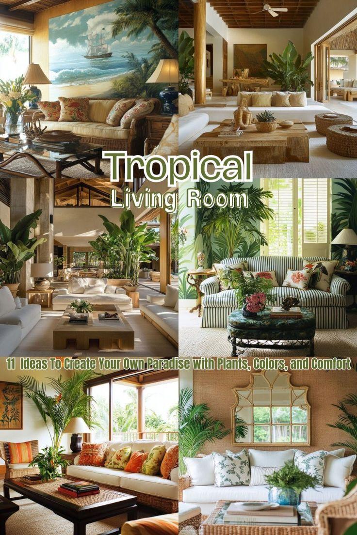 Tropical​ Living Room: Bring nature ‍indoors ​with lush plants and colors