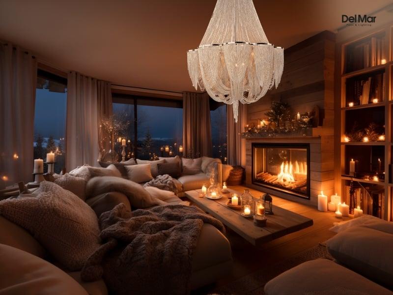 Soft, warm lighting creates an inviting ambiance in your vintage living room