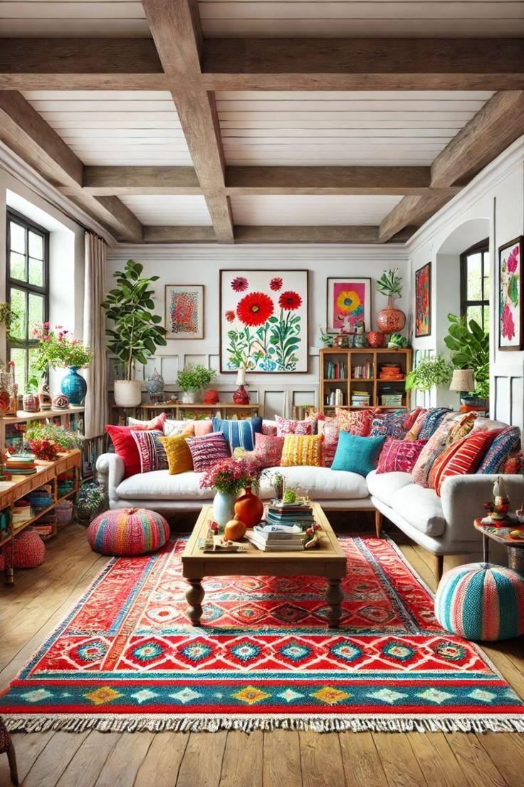 Bohemian Living​ Room: Embrace vibrant colors‌ and eclectic decor