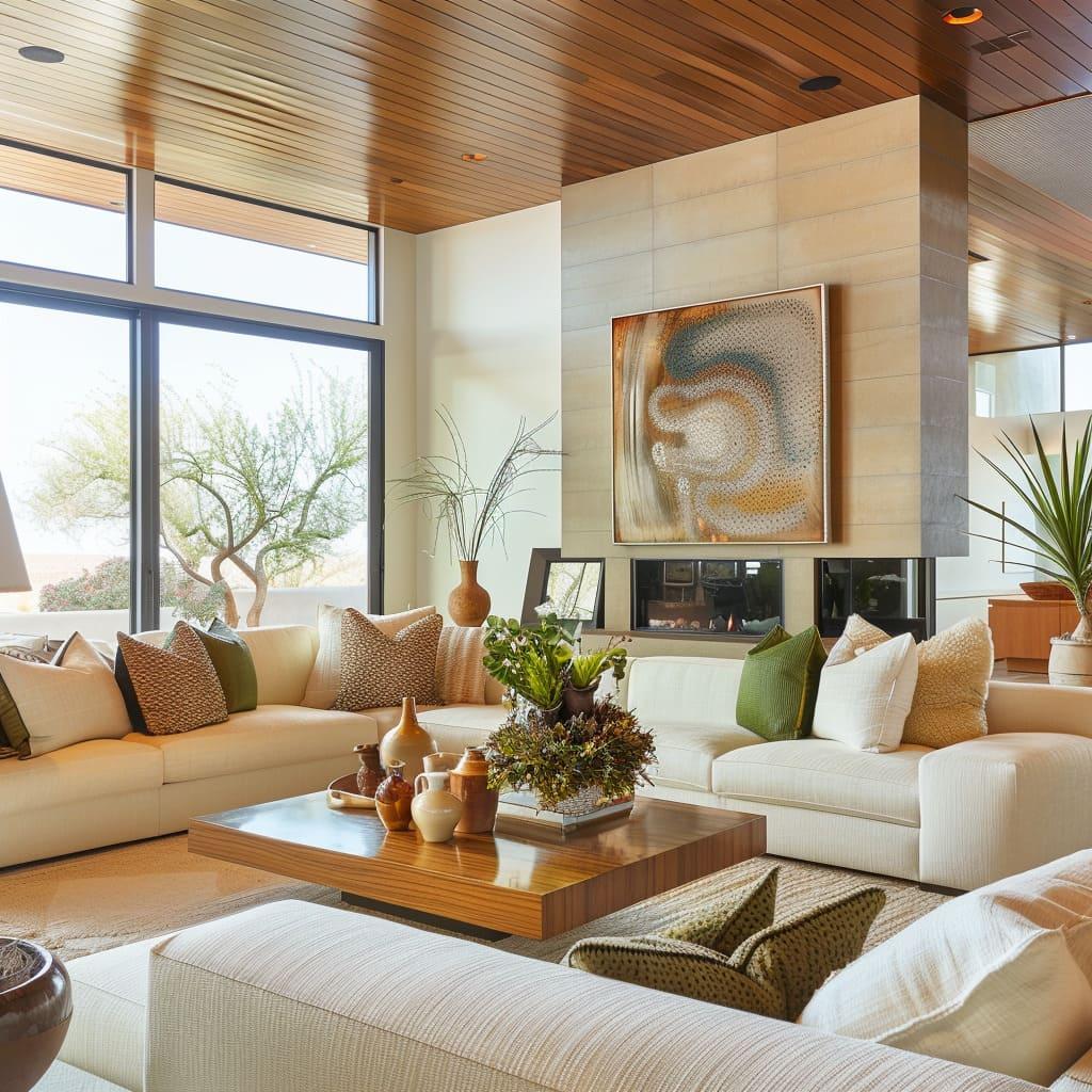 Naturalelement: A ​harmonious Living Room integrating wood, ‍stone, and light