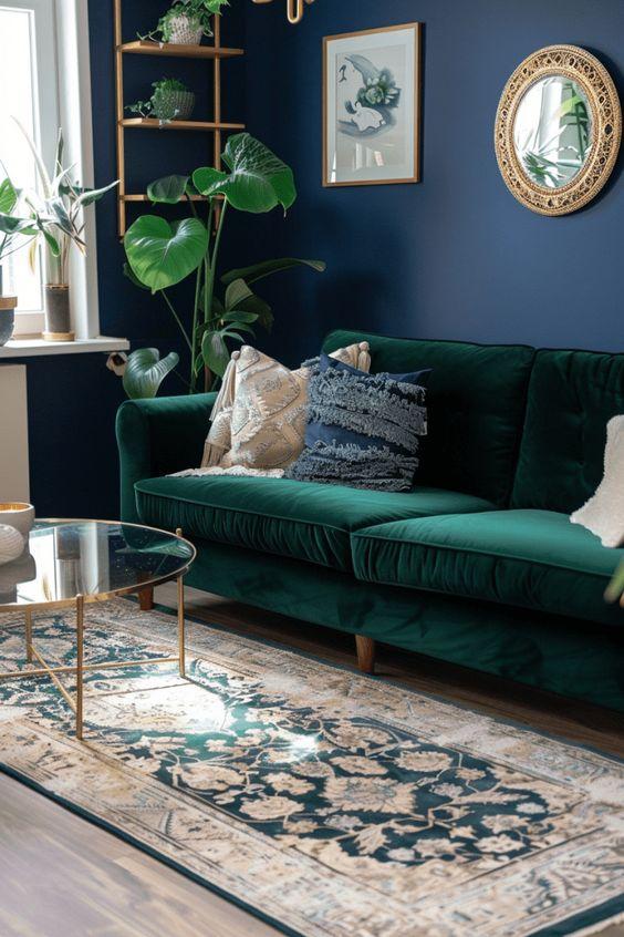 Incorporate greenery with plants to liven up the blue living room