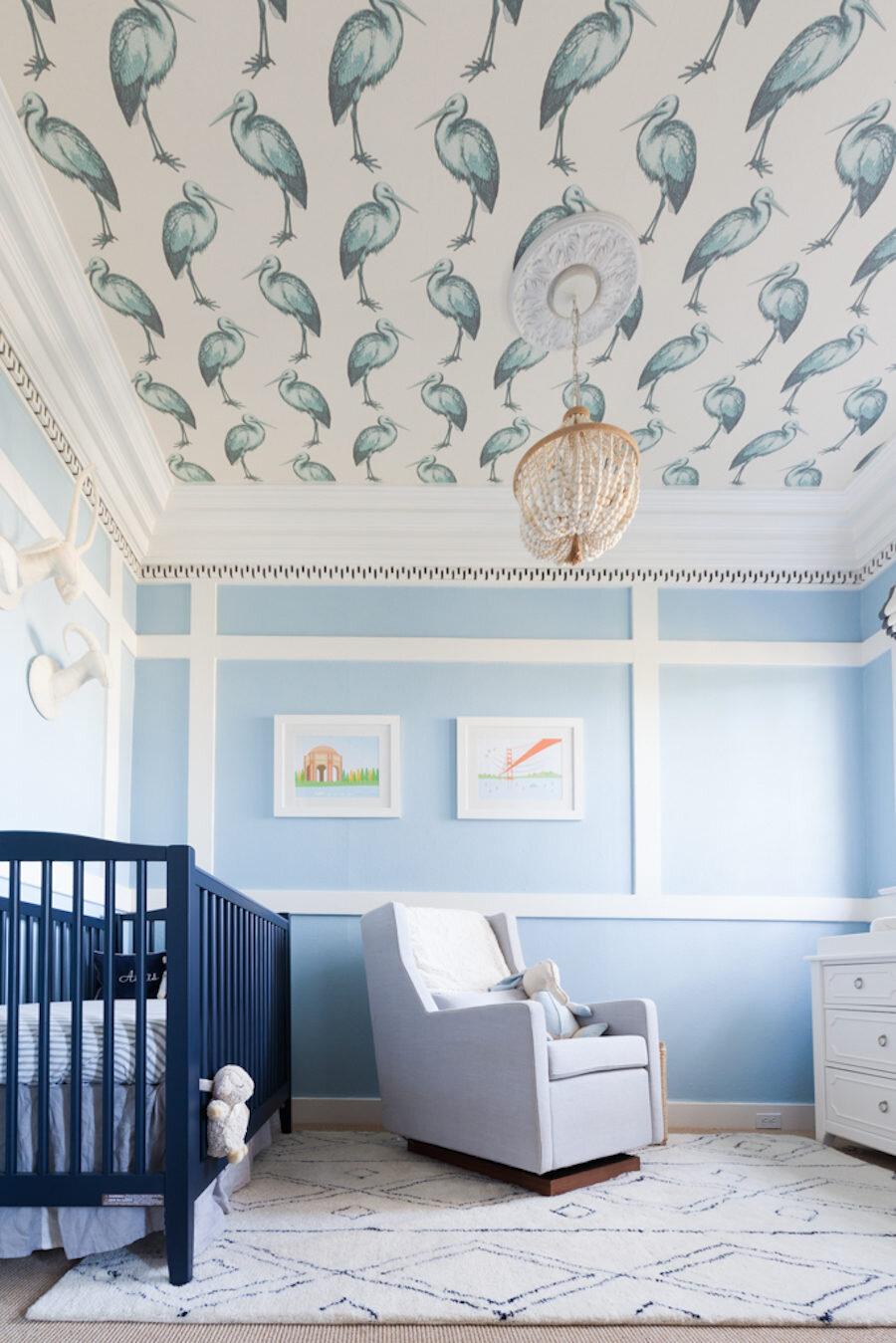 Try blue wallpaper for a dramatic and elegant focal point